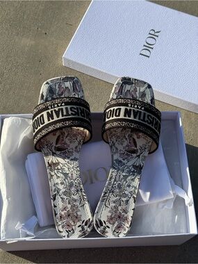 NIB Dior Dway Heeled Slide Sandals – Dior 4 Saisons Bleu Pastel, Size 40